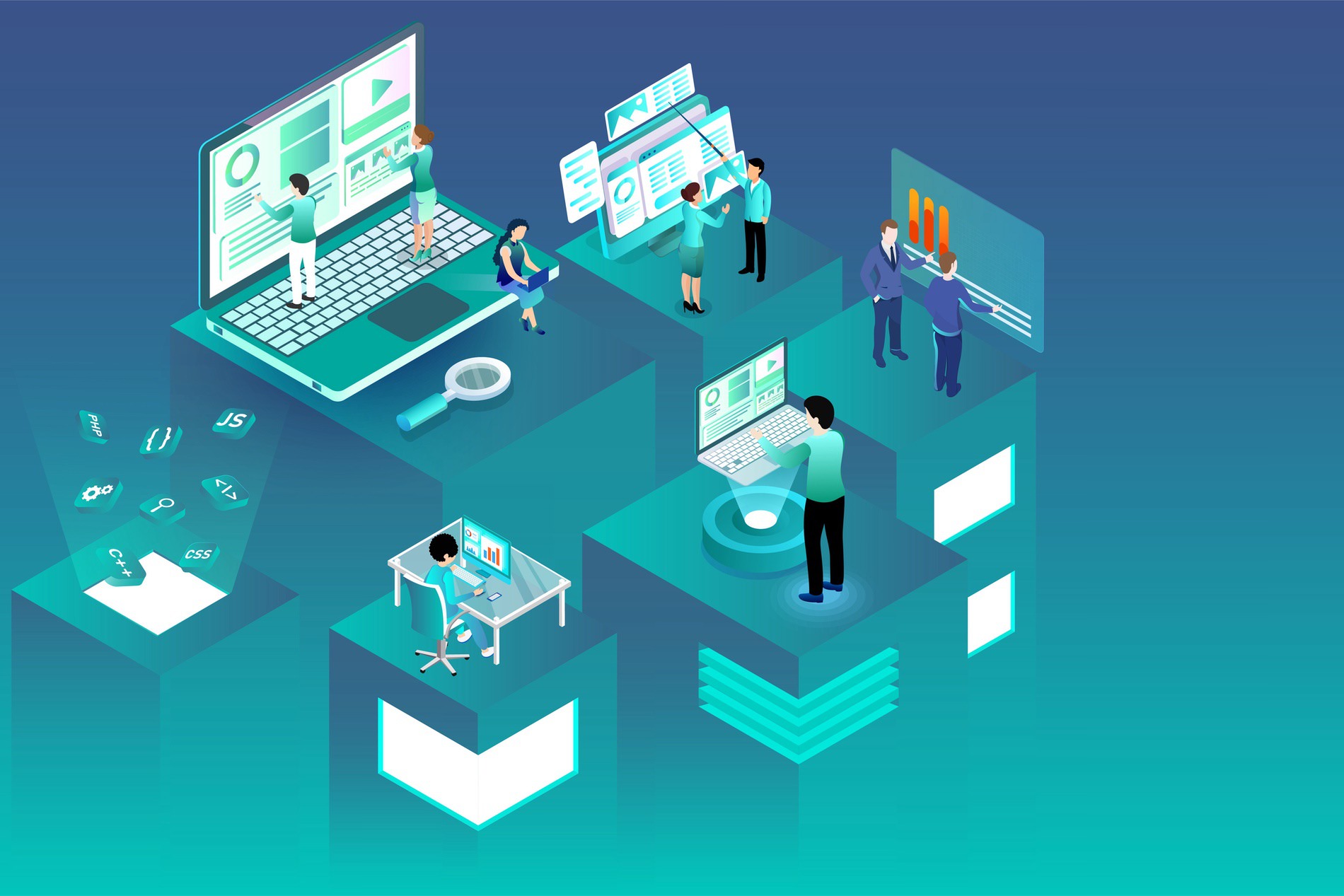 cartoon depiction of people working in an office