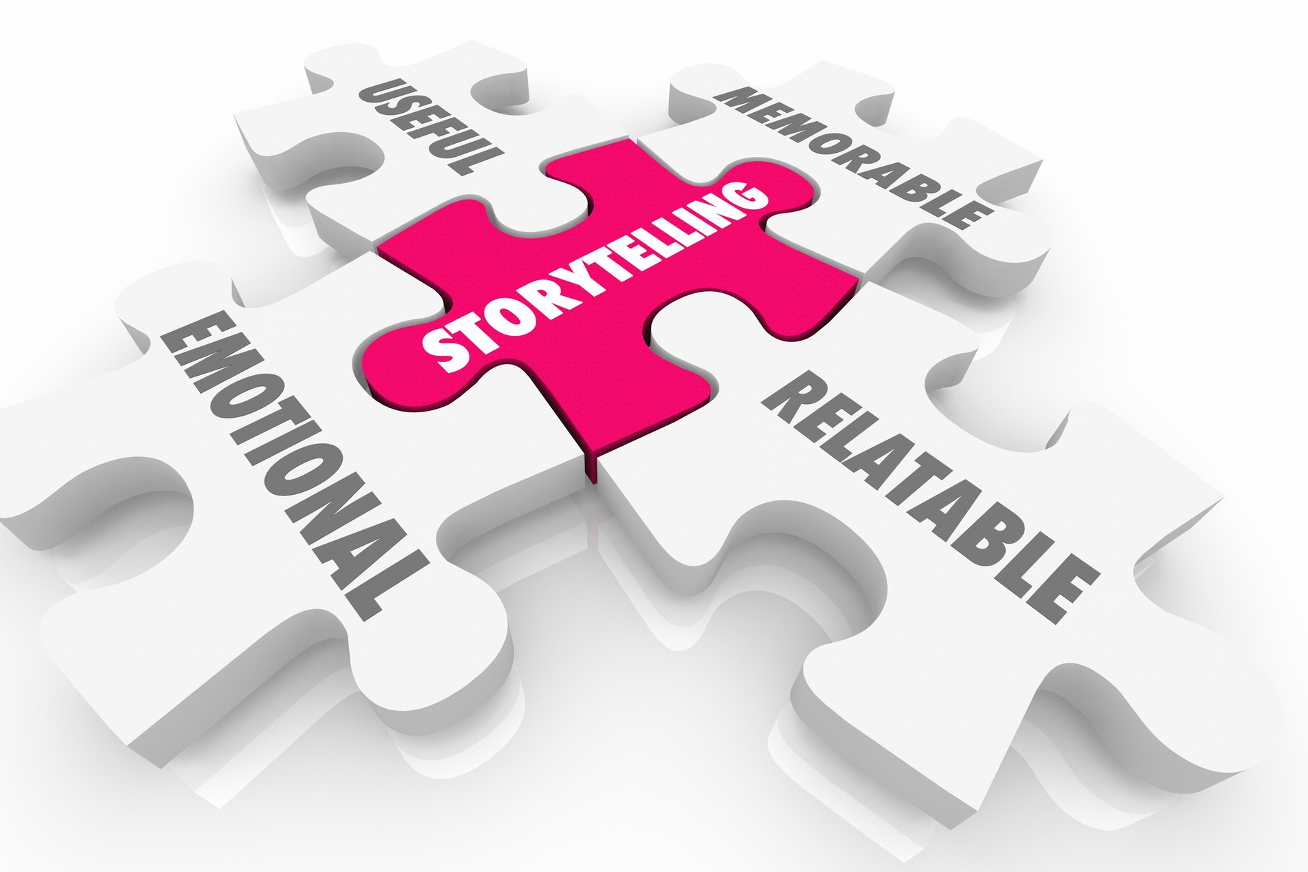 puzzle pieces featuring various words related to storytelling