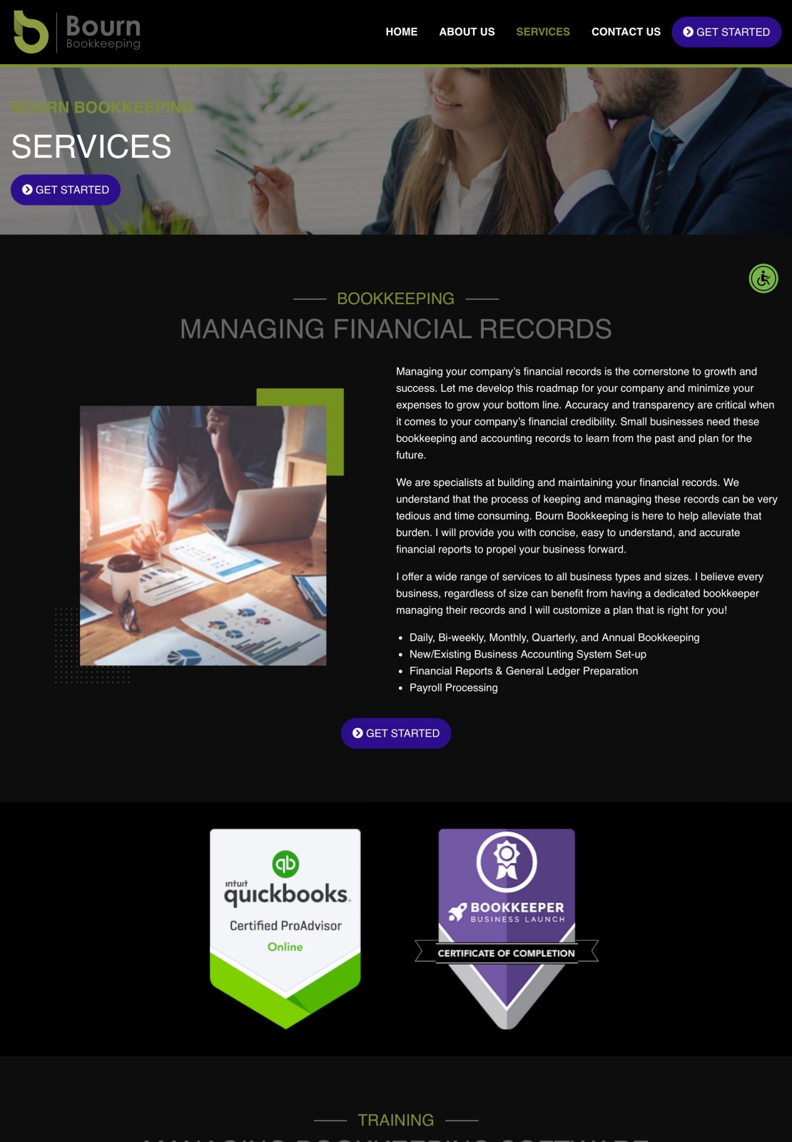 Bourn Bookkeeping services webpage