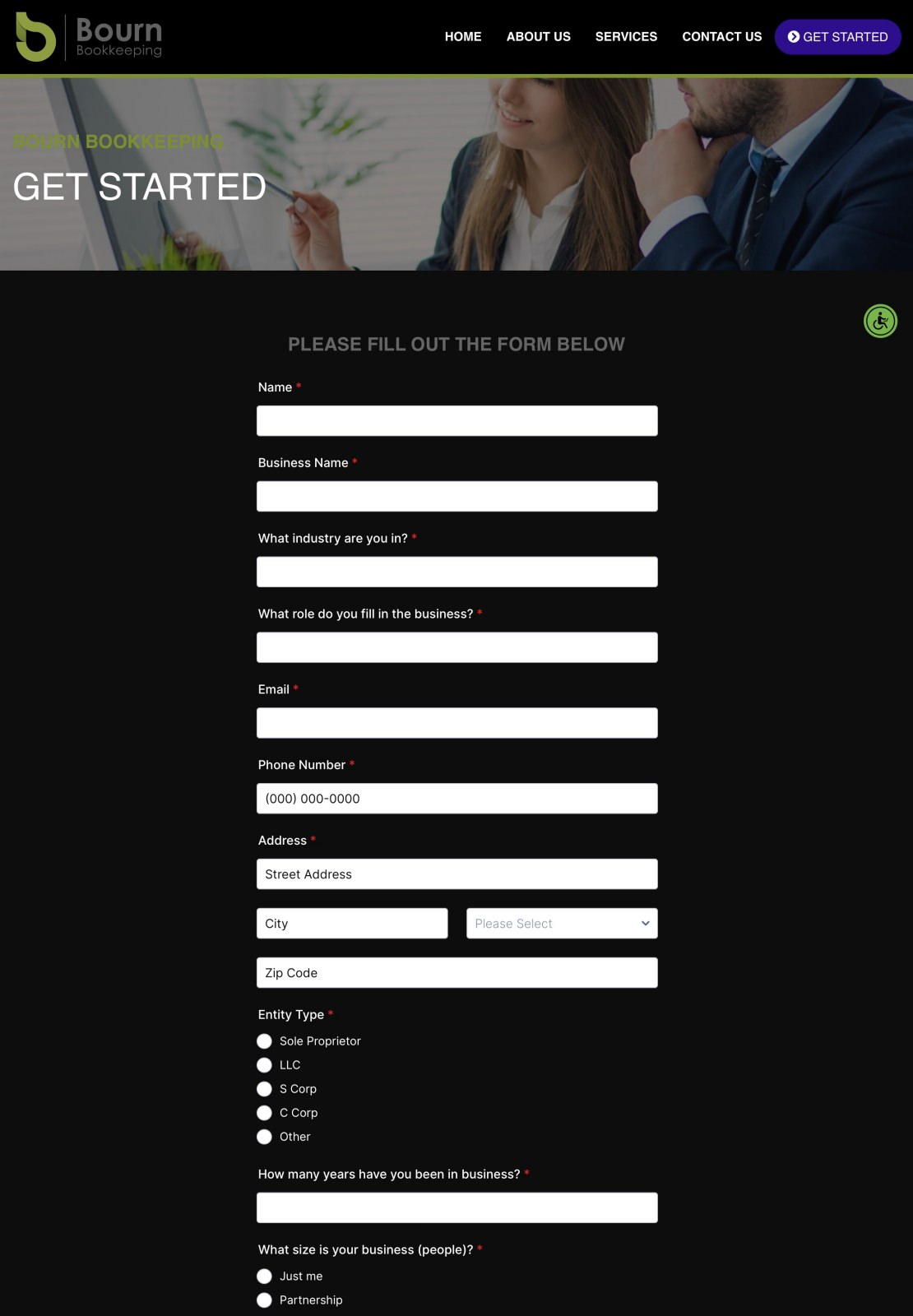Bourn Bookkeeping contact webpage