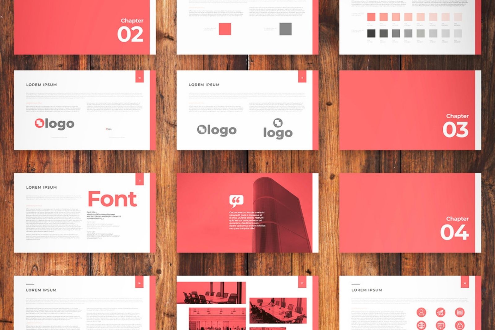 Brand guide layouts displaying logo, color, and typography standards for a Los Angeles branding project